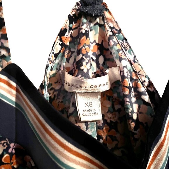 Lauren Conrad XS Floral Sleeveless Top With Braided Straps & Striped Hem Size XS - Picture 3 of 5